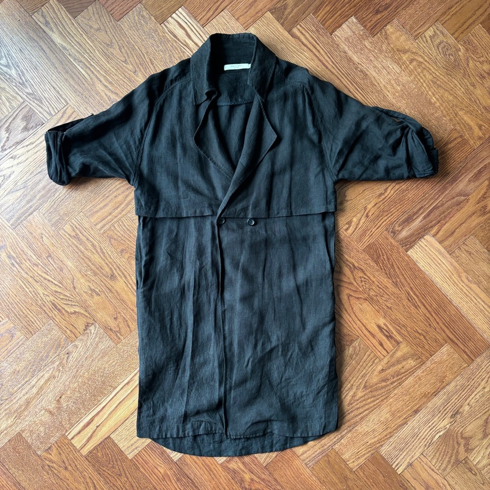 7115 By Szeki black linen trench duster